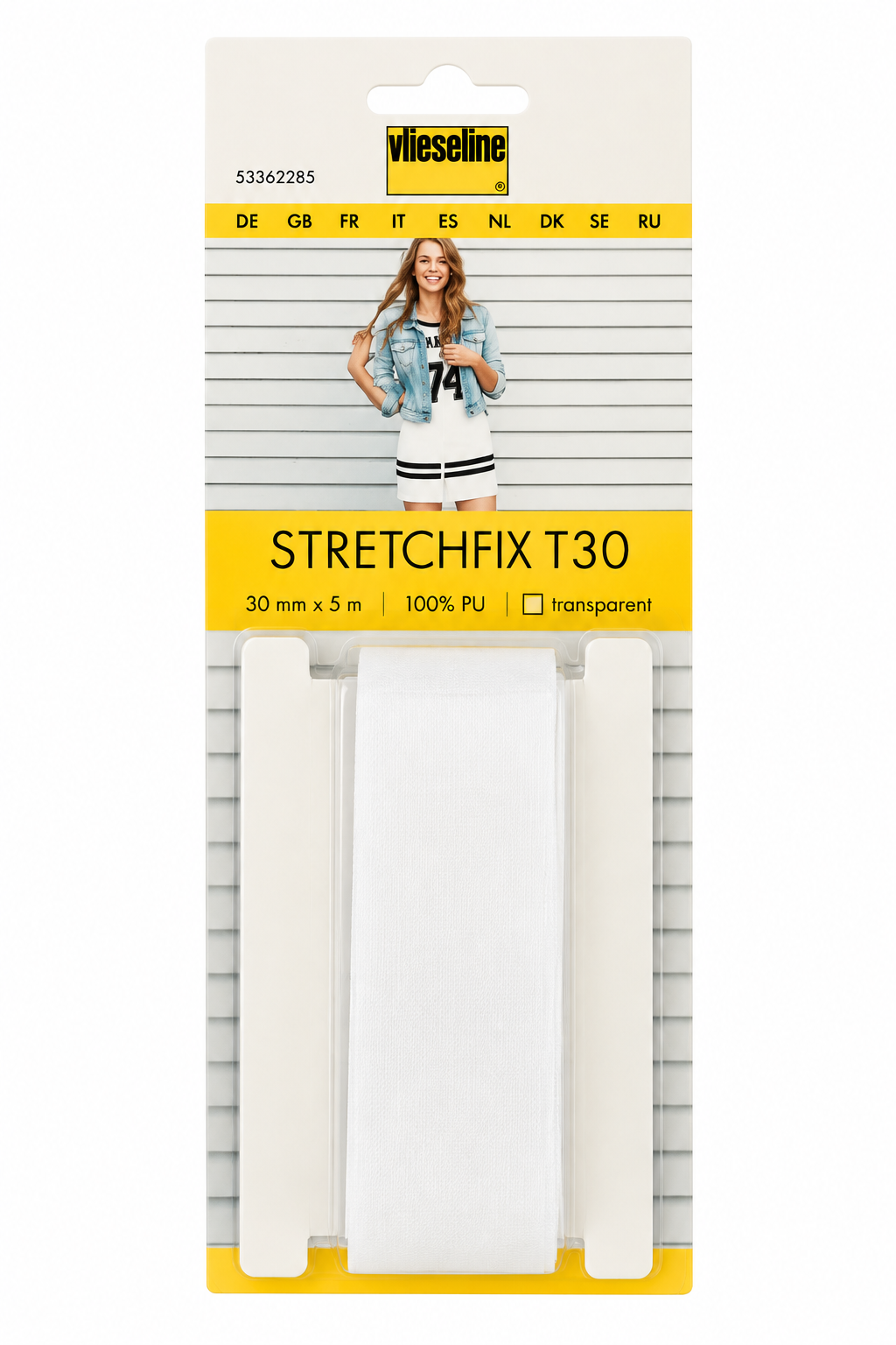 Vlieseline Stretchfix met papier 30mm transparant 5m
