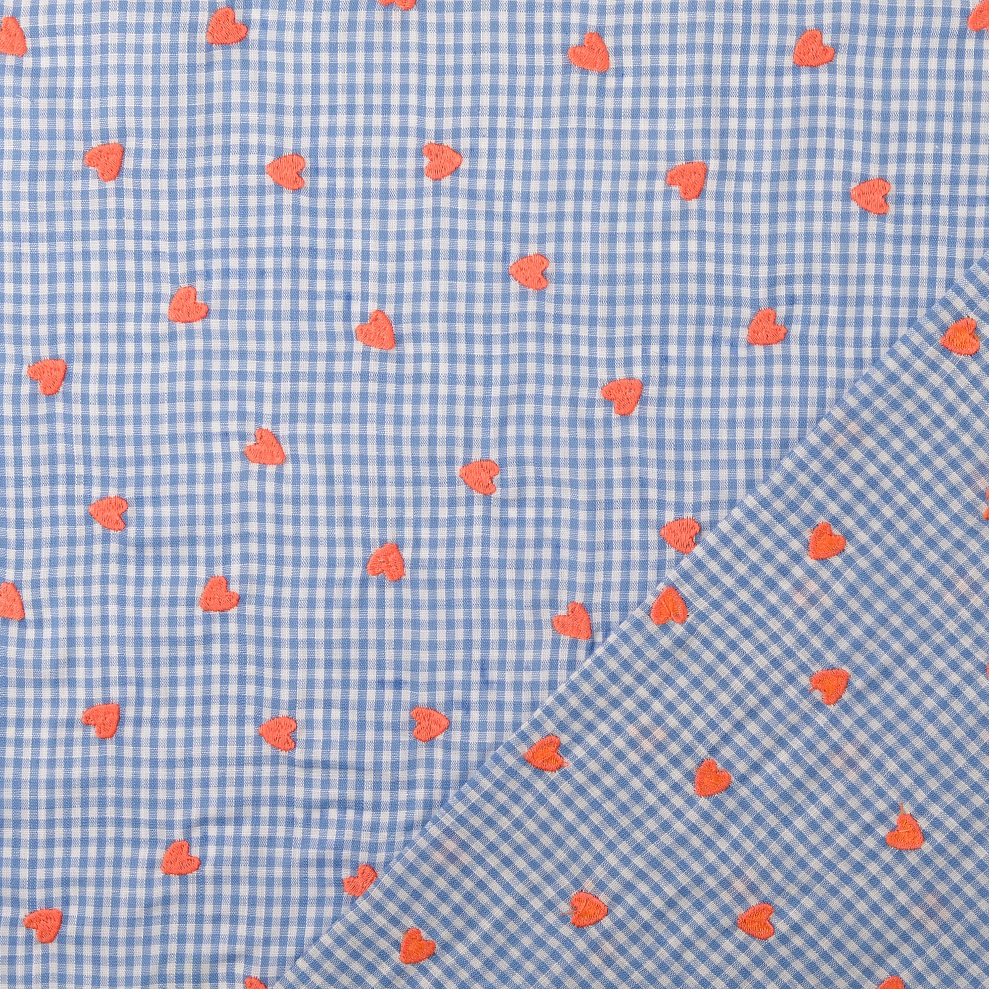 Blauwe ruit broderie hartjes