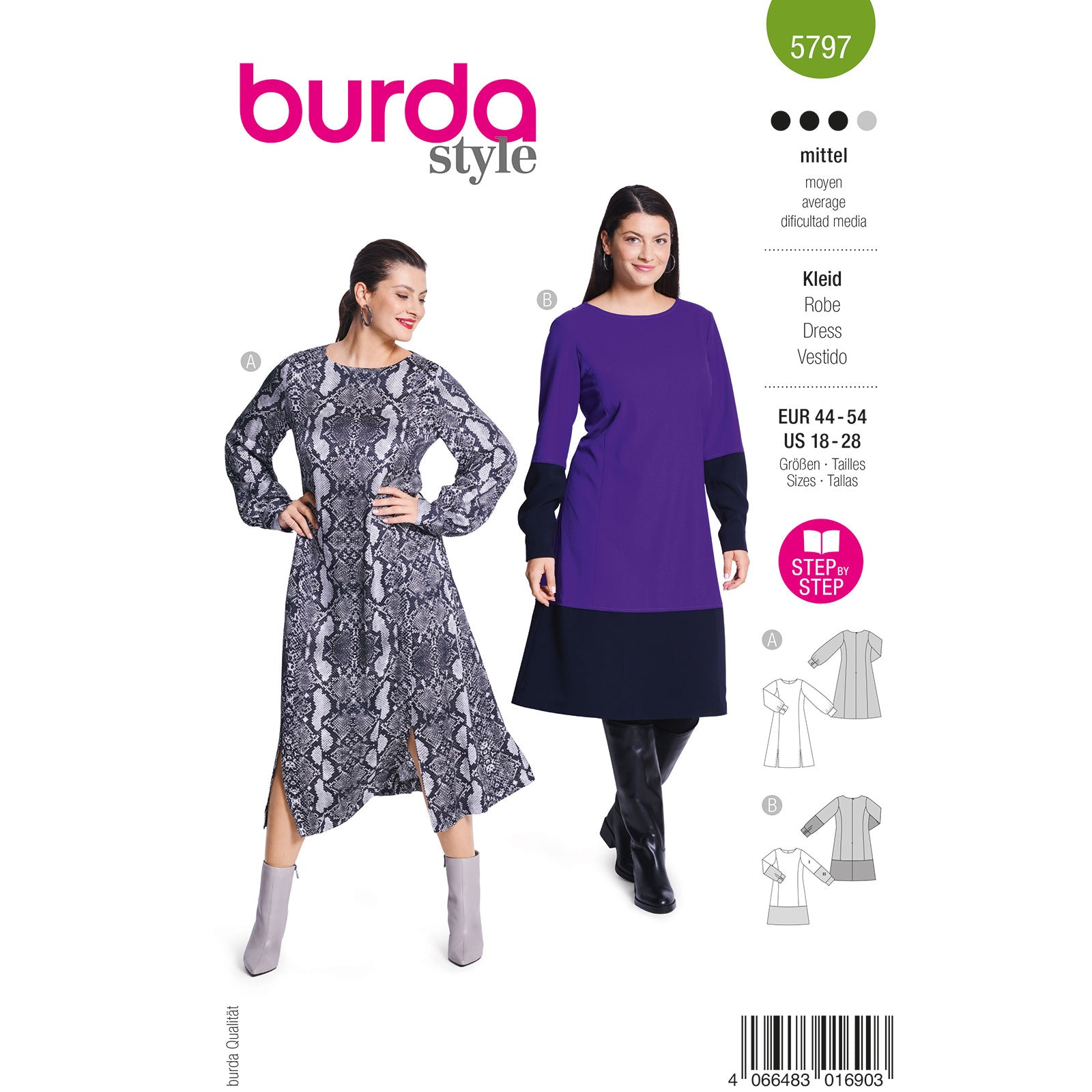 Burda 5797 dames jurk (curvy)